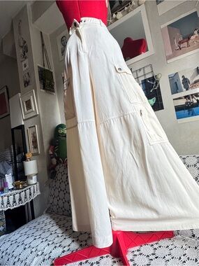 ZARA viscose Cream extra Wide-Leg Cargo pants